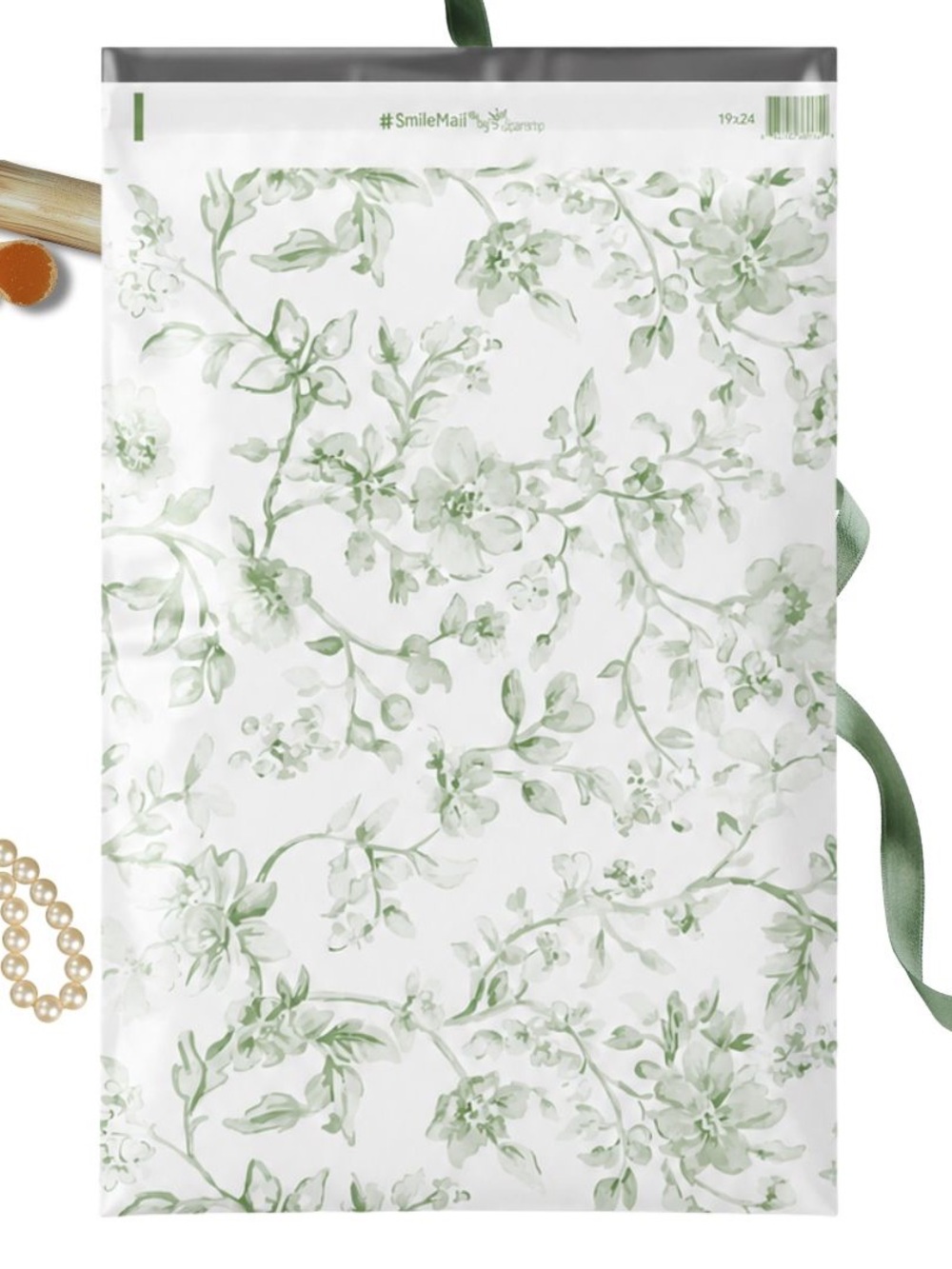 19x24 Green Floral Print Poly Mailers - Set of 25 - Picture 2 of 2